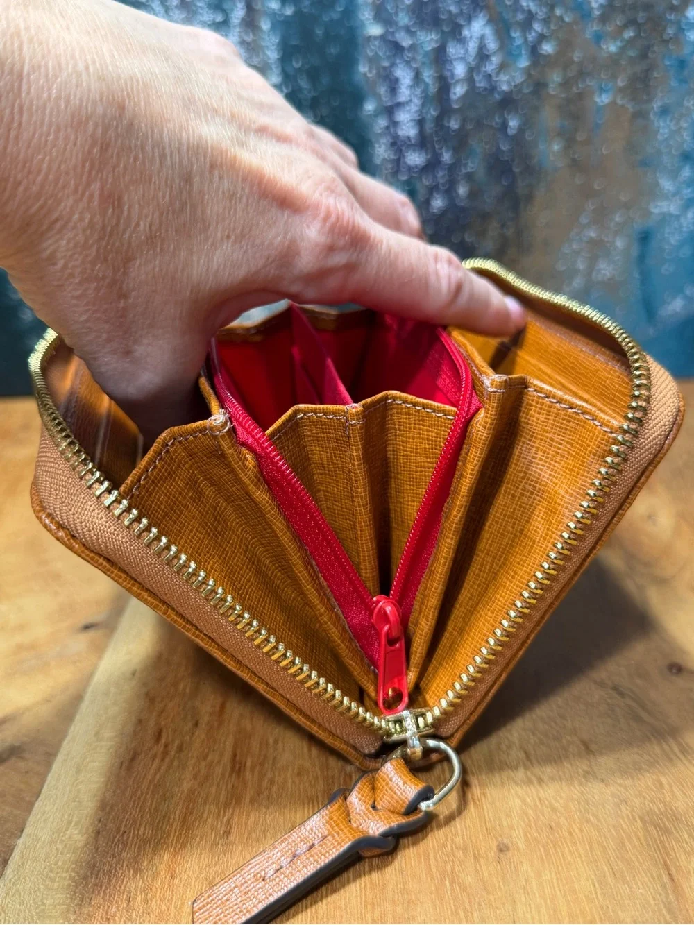 Dooney & Bourke Classic Saffiano Leather Zip Wristlet Wallet Warm Gingerbread